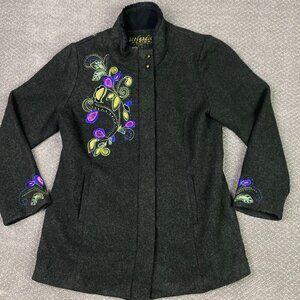 Icelandic Design Jacket Coat Women's XL Green Wool Embroidered Nordic floral